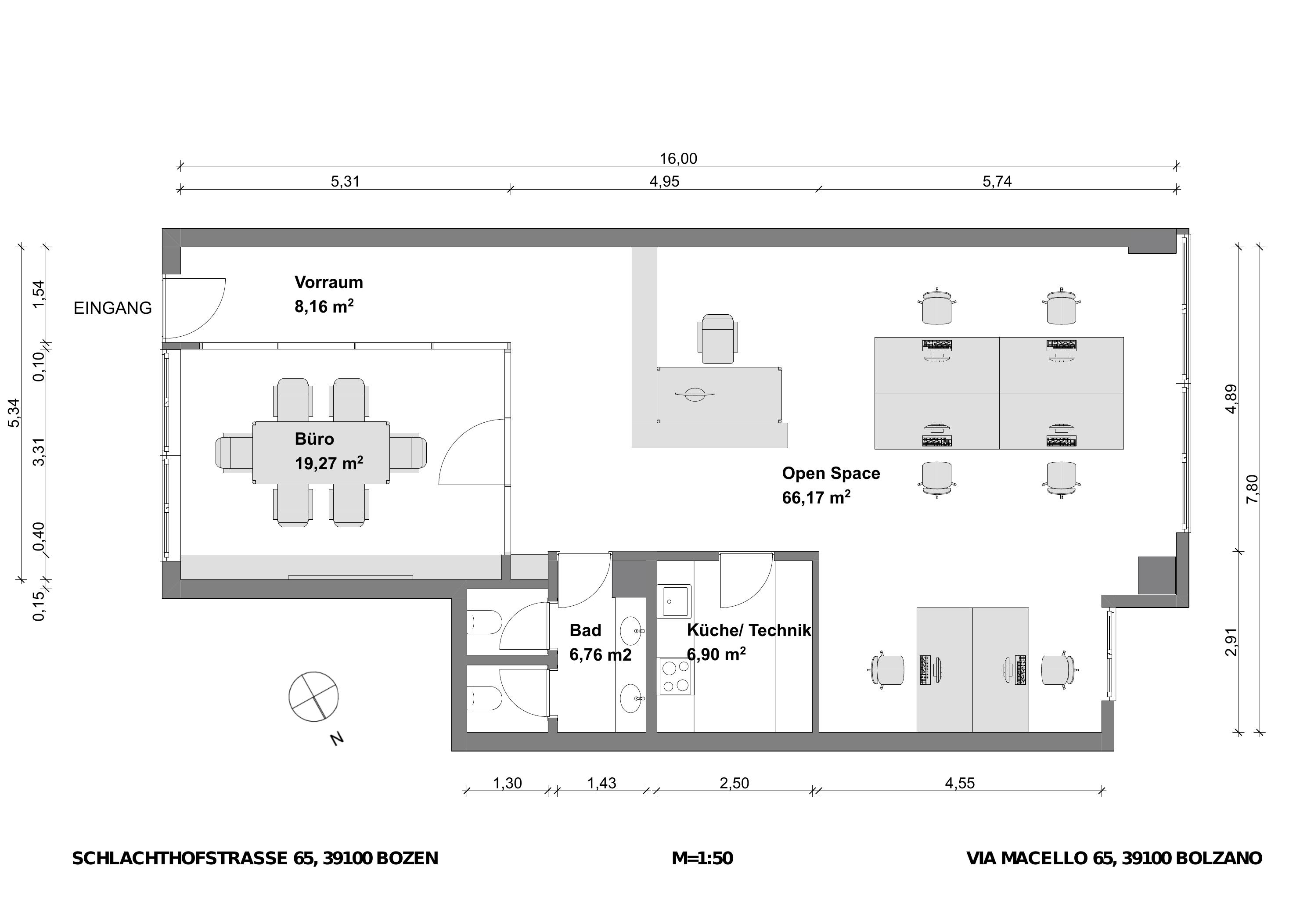 Grundriss der Büroeinheit in der Schlachthofstraße 65